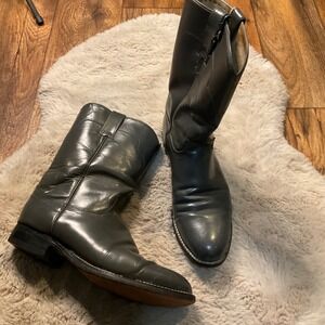 Tony Lama Roper Boots Size 8.5 Gray Round Toe Pull‎ On Leather Cowboy Boot Mens